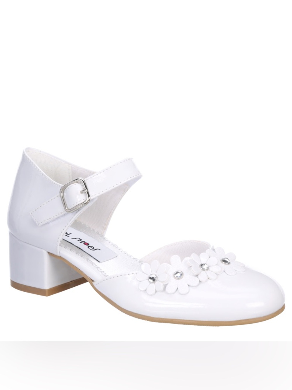 Rachel Shoes White Girls Floral Accent Low Block Heel Sandals